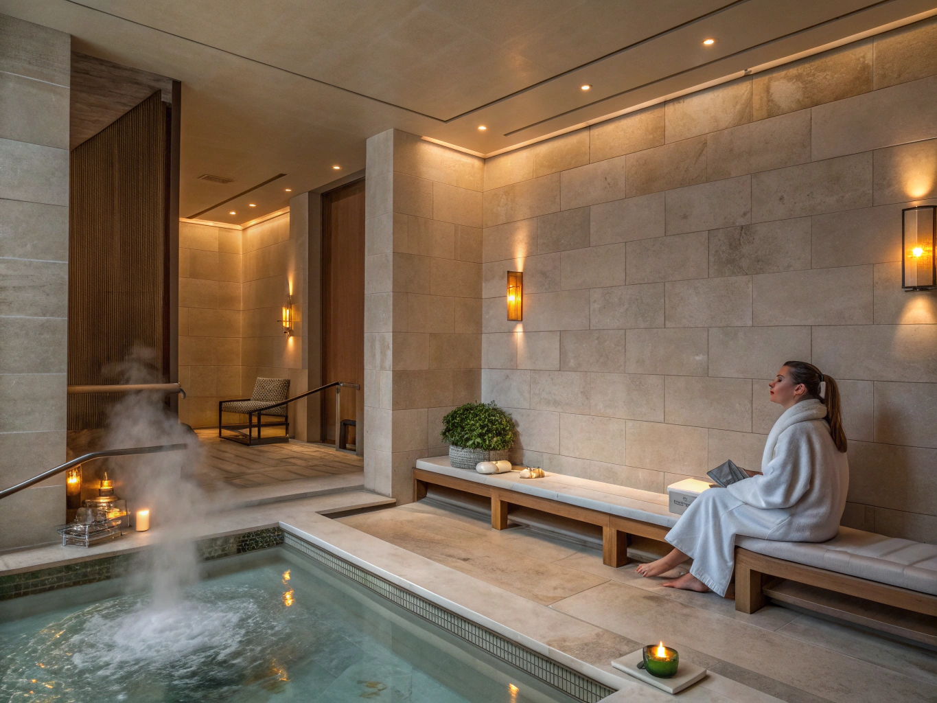 A serene spa environment at Martha Beauty Studio featuring soft lighting and organic textures